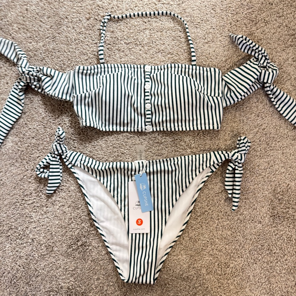 Cupshe Black and White Striped Kids Bikini